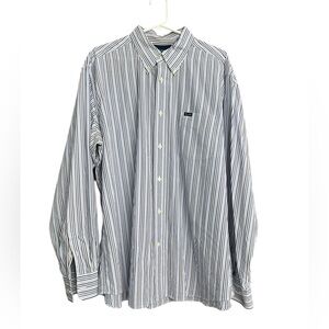 Faconnable Men's Blue White Striped Long‎ Sleeve Button-Down Shirt Size XL